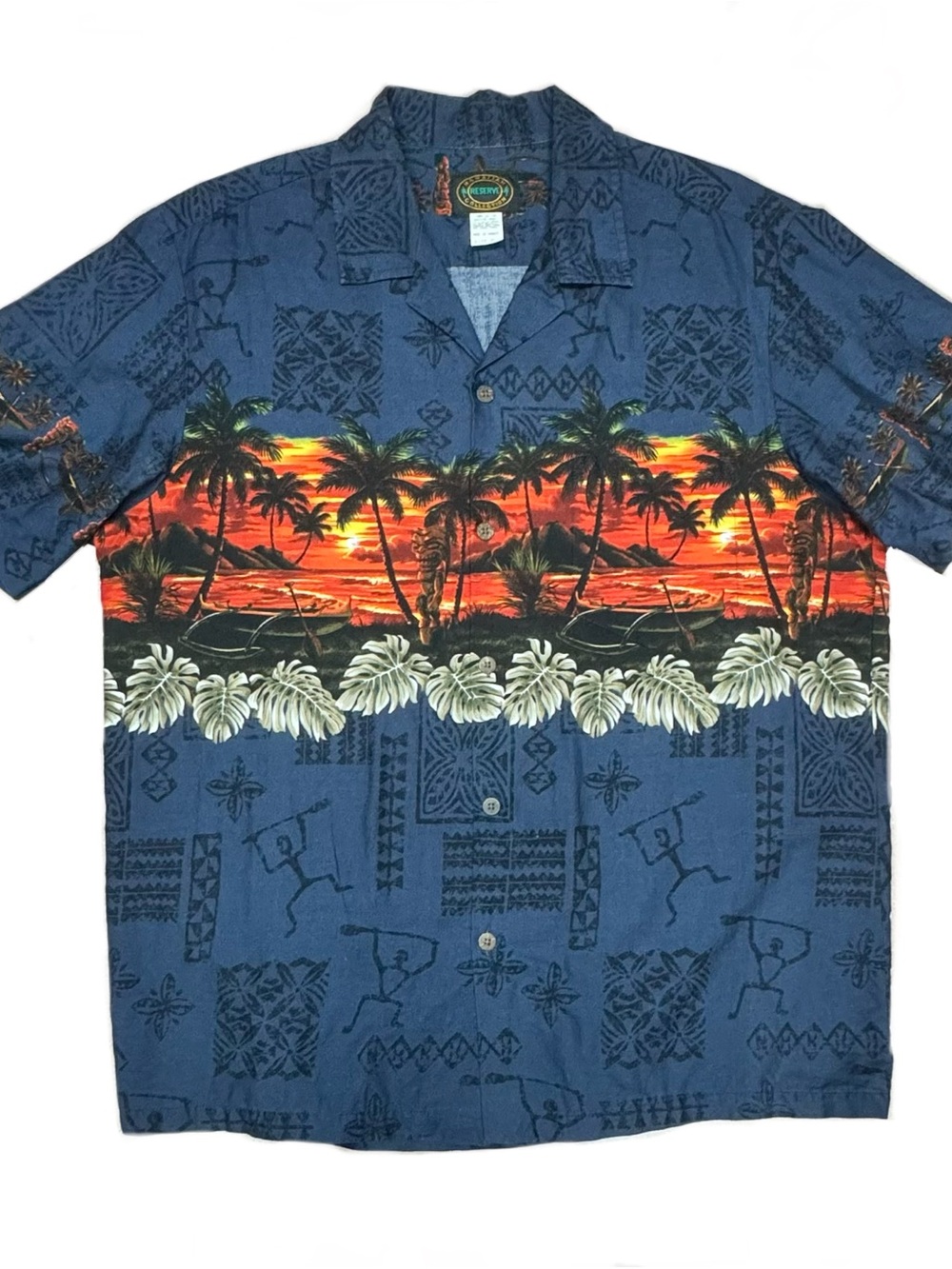 Hawaiian Reserve Collection Men's Blue Hawaii Sunset Print Button-Down Shirt VTG